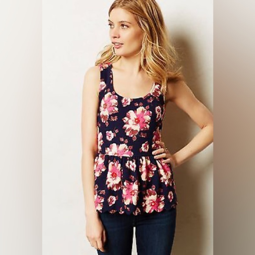 Anthropologie 9-HI5 S’CL scalloped peplum floral top